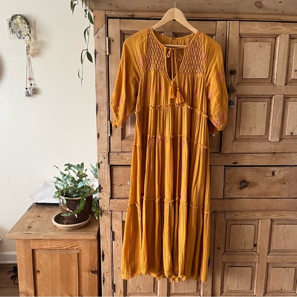🔶Free People Celestial Skies Midi Dress Marigold, size S 🔶 - Picture 4 of 13